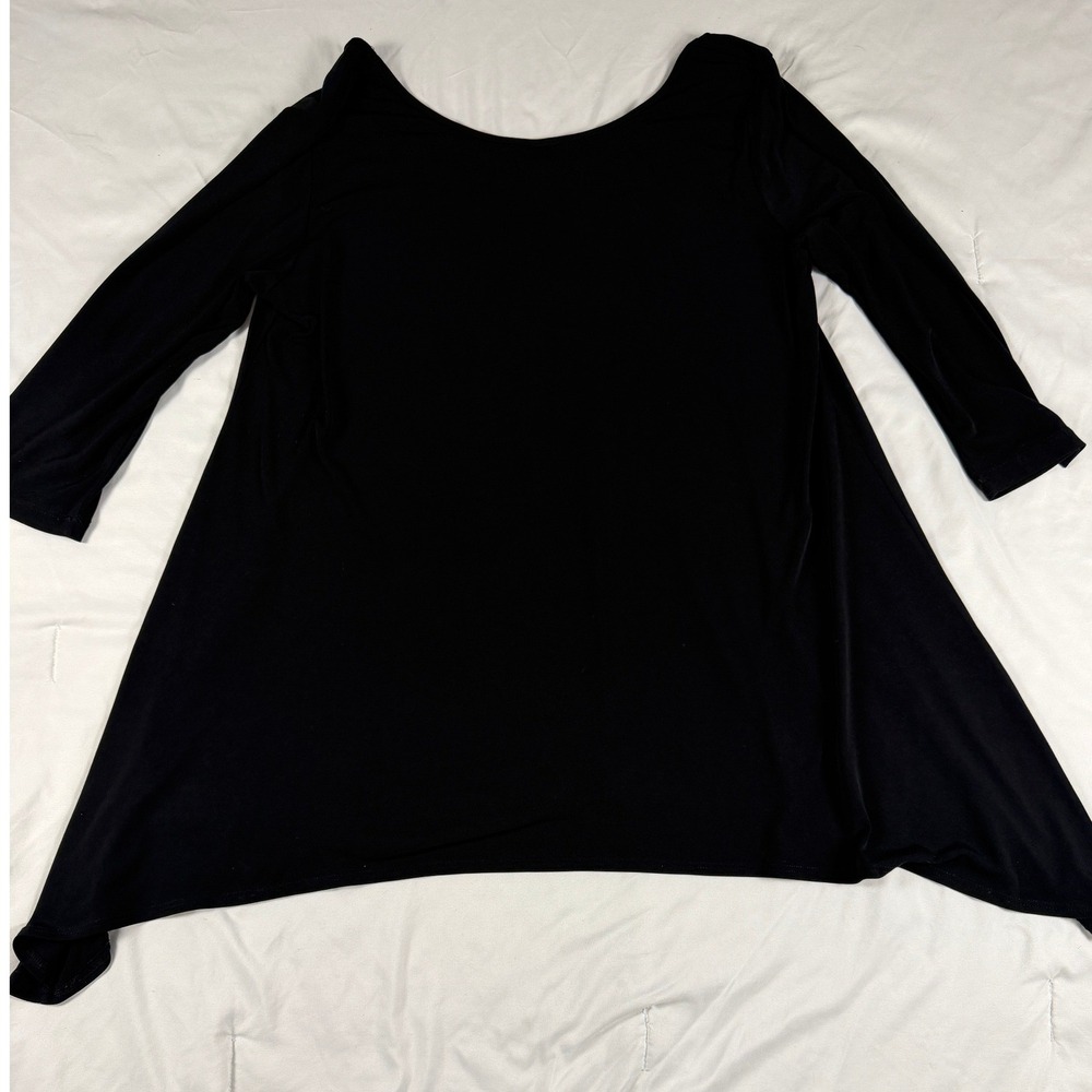 Clara Sun Women's Black V-Neck Tunic Top Long Sleeve Sharkbite Hem Relaxed Fit - Picture 5 of 5